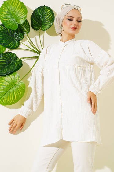 Hakim Yaka Büzgülü Gömlek Taş - Gömlek