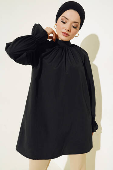 Hakim Yaka Büzgülü Tunik Siyah - Tunik