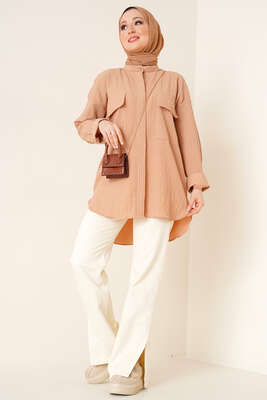 Hakim Yaka Çİft Cep Gömlek Camel - Gömlek