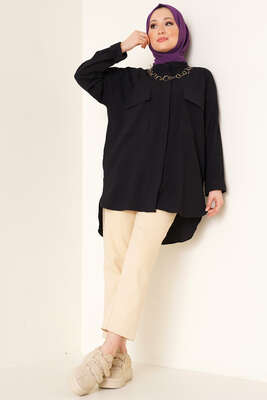 Hakim Yaka Çİft Cep Gömlek Siyah - Gömlek