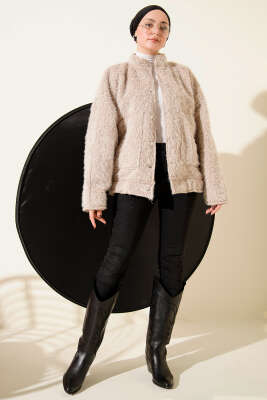 Hakim Yaka Çıtçıtlı Sakallı Ceket Bej - Ceket