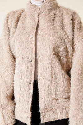 Hakim Yaka Çıtçıtlı Sakallı Ceket Bej - Ceket