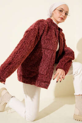 Hakim Yaka Çıtçıtlı Sakallı Ceket Bordo - MD TREND