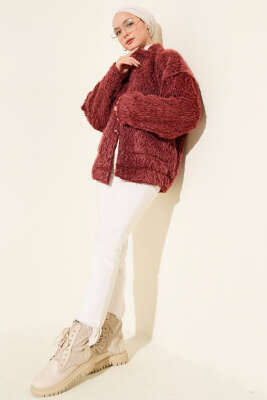 Hakim Yaka Çıtçıtlı Sakallı Ceket Bordo - Ceket