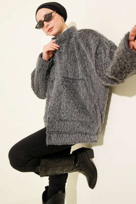 Hakim Yaka Çıtçıtlı Sakallı Ceket Füme - MD TREND