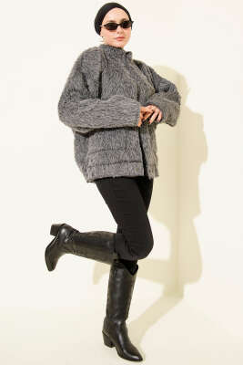 Hakim Yaka Çıtçıtlı Sakallı Ceket Füme - Ceket