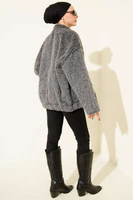 Hakim Yaka Çıtçıtlı Sakallı Ceket Füme - Ceket