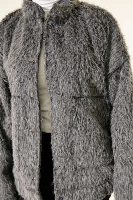 Hakim Yaka Çıtçıtlı Sakallı Ceket Füme - Ceket