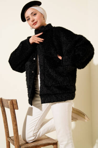 Hakim Yaka Çıtçıtlı Sakallı Ceket Siyah - Ceket