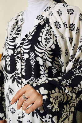 Hakim Yaka Desenli Salaş Elbise Beyaz - Tesettür Elbise