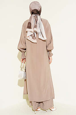 Hakim Yaka Düğmeli Basic İkili Takım Bej - İkili Takım