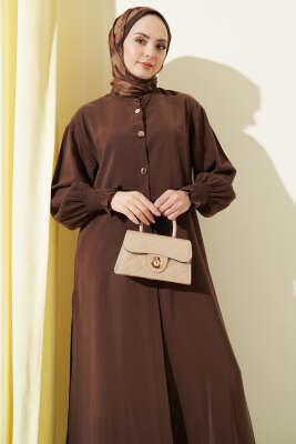 Hakim Yaka Düğmeli Basic İkili Takım Kahve - İkili Takım