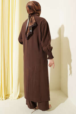 Hakim Yaka Düğmeli Basic İkili Takım Kahve - İkili Takım