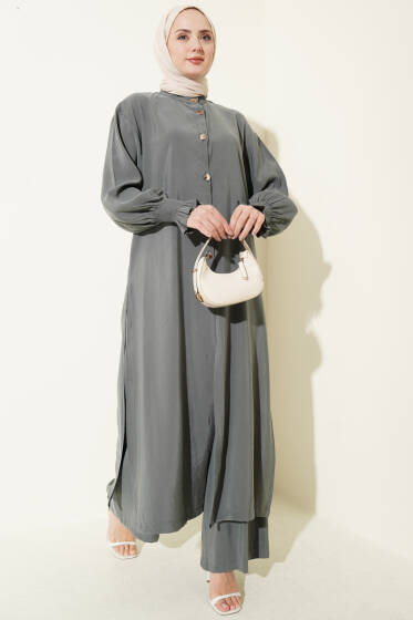 Hakim Yaka Düğmeli Basic İkili Takım Küf Yeşili - İkili Takım