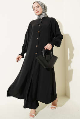 Hakim Yaka Düğmeli Basic İkili Takım Siyah - MODA NORVELLA
