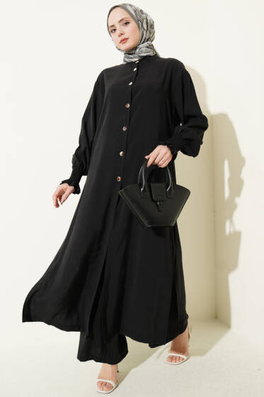 Hakim Yaka Düğmeli Basic İkili Takım Siyah - İkili Takım