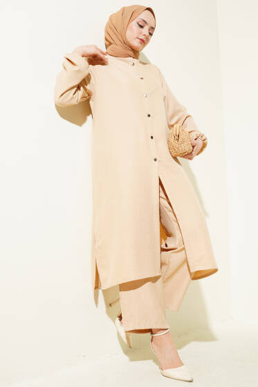 Hakim Yaka Düğmeli İkili Takım Camel - İkili Takım