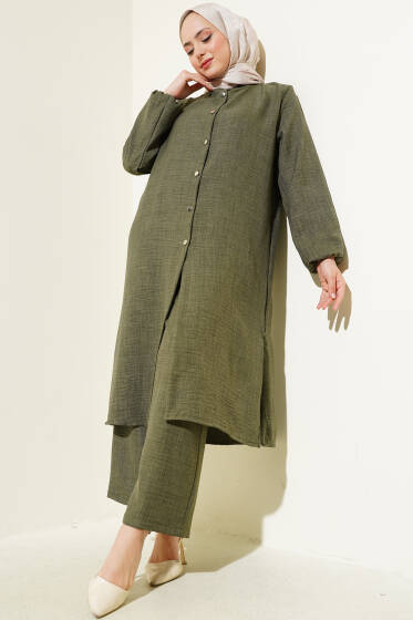 Hakim Yaka Düğmeli İkili Takım Haki - İkili Takım