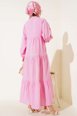 Hakim Yaka Düğmeli Kat Elbise Pembe - 700-1000 TL Ürünler