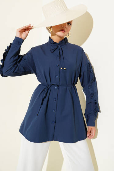 Hakim Yaka Fırfırlı Gömlek Lacivert - Gömlek