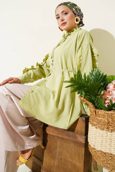 Hakim Yaka Fırfırlı Gömlek Su Yeşili - Gömlek