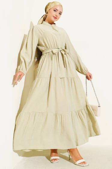 Hakim Yaka Gizli Düğmeli Kat Elbise Çağla Yeşili - Elbise