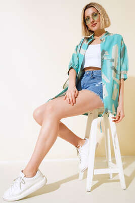 Hakim Yaka Gömlek Petrol Yeşili - Kadın Giyim Modelleri