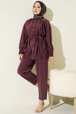 Hakim Yaka İp Bağcıklı İkili Takım Mürdüm - HEWES