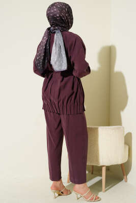 Hakim Yaka İp Bağcıklı İkili Takım Mürdüm - İkili Takım