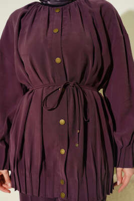 Hakim Yaka İp Bağcıklı İkili Takım Mürdüm - İkili Takım