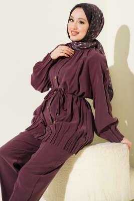 Hakim Yaka İp Bağcıklı İkili Takım Mürdüm - İkili Takım