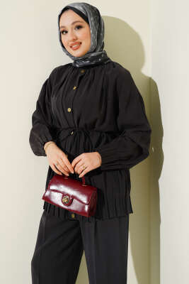 Hakim Yaka İp Bağcıklı İkili Takım Siyah - İkili Takım