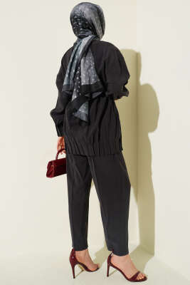 Hakim Yaka İp Bağcıklı İkili Takım Siyah - İkili Takım