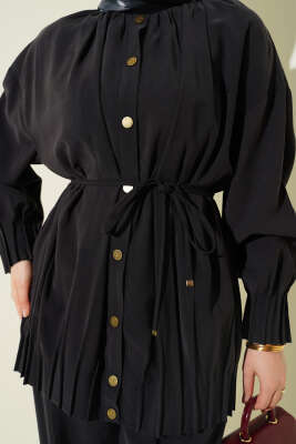 Hakim Yaka İp Bağcıklı İkili Takım Siyah - İkili Takım