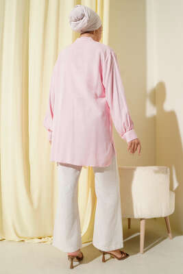 Hakim Yaka Kemer Detaylı Tunik Pembe - 500-700 TL Ürünler