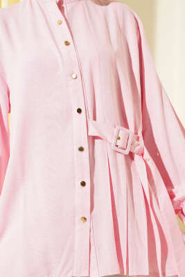 Hakim Yaka Kemer Detaylı Tunik Pembe - 500-700 TL Ürünler