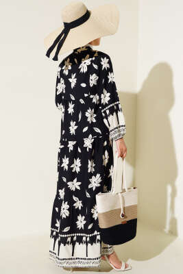 Hakim Yaka Kol Lastikli Elbise Siyah - Tesettür Elbise