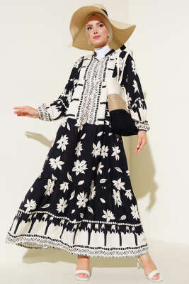 Hakim Yaka Kol Lastikli Elbise Siyah 