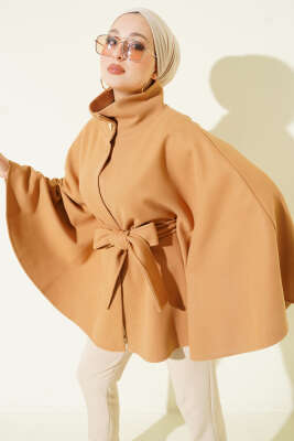 Hakim Yaka Kuşaklı Kaşe Panço Camel - MISRA