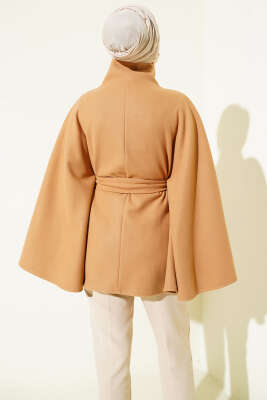 Hakim Yaka Kuşaklı Kaşe Panço Camel - Panço