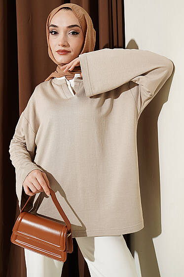 Hakim Yaka Loyşa Tunik Bej - Tunik
