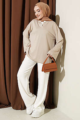 Hakim Yaka Loyşa Tunik Bej - Tunik