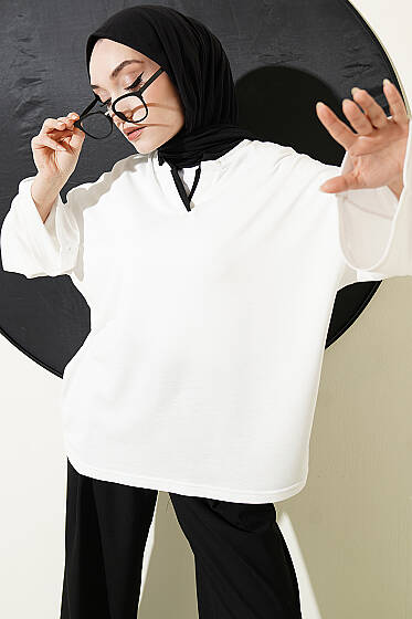 Hakim Yaka Loyşa Tunik Beyaz - Tunik