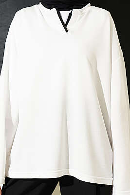 Hakim Yaka Loyşa Tunik Beyaz - Tunik