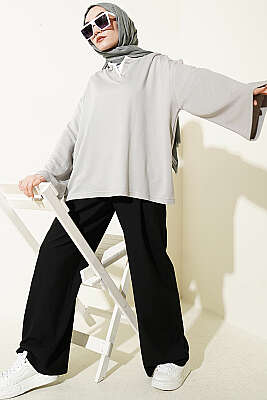 Hakim Yaka Loyşa Tunik Gri - Tunik