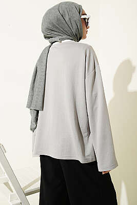 Hakim Yaka Loyşa Tunik Gri - Tunik