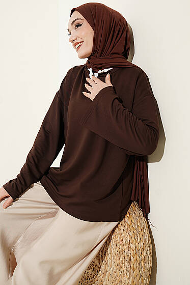 Hakim Yaka Loyşa Tunik Kahve - Tunik