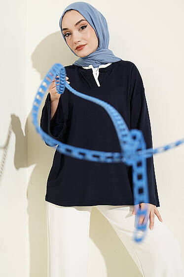 Hakim Yaka Loyşa Tunik Lacivert - Tunik