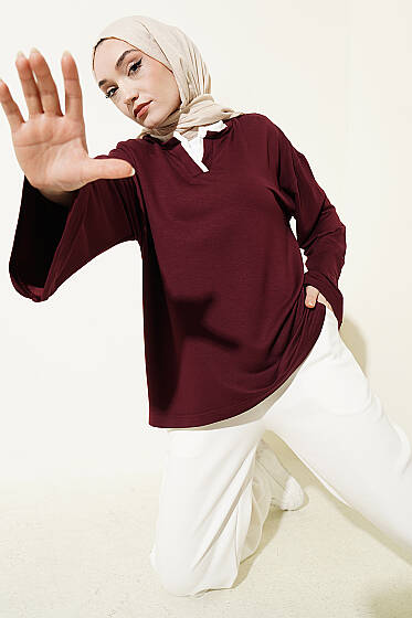 Hakim Yaka Loyşa Tunik Mürdüm - Tunik