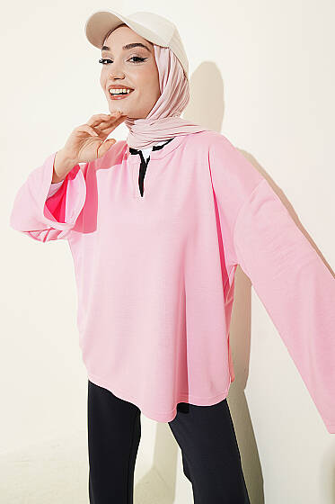 Hakim Yaka Loyşa Tunik Pembe - Tunik